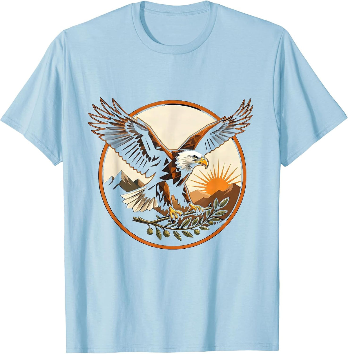 Men's Bald Eagle Olive Branch God Family Country Design T-Shirt - Baby Blue