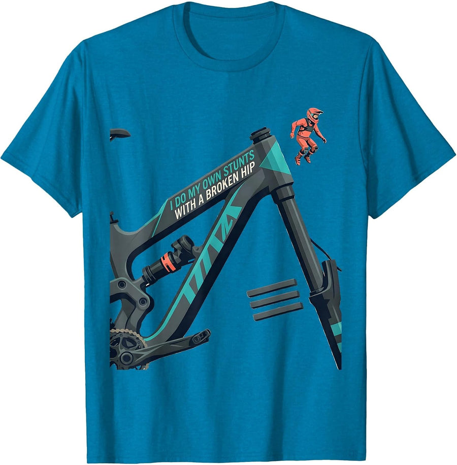 I Do My Own Stunts With A Broken Hip Funny Injury Humor T-Shirt - Sapphire Blue