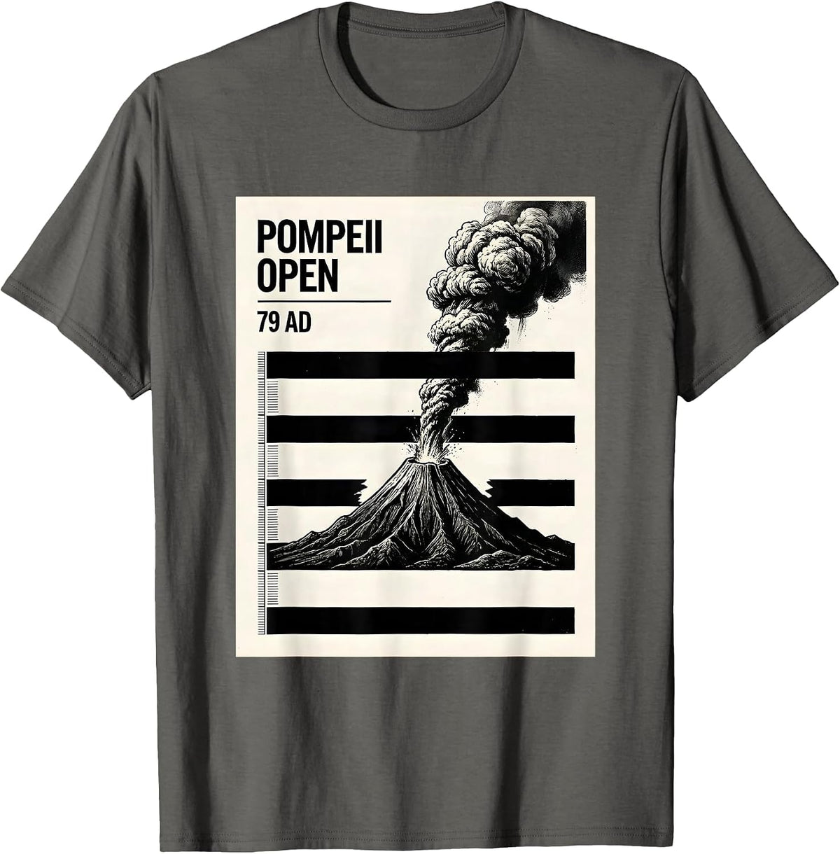 Men's Pompeii Open 79 AD Funny Volcano History Geography Humor T-Shirt - Asphalt Grey