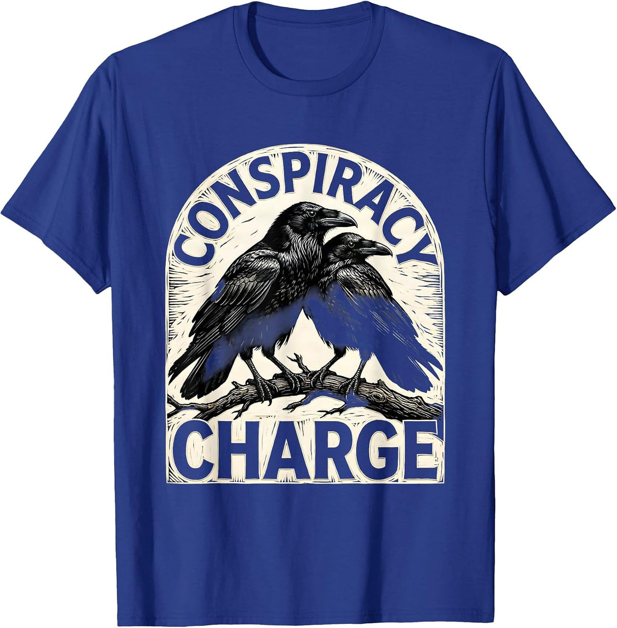 Conspiracy Charge Woodcut Engraving Crow Lover Literary T-Shirt - Royal Blue
