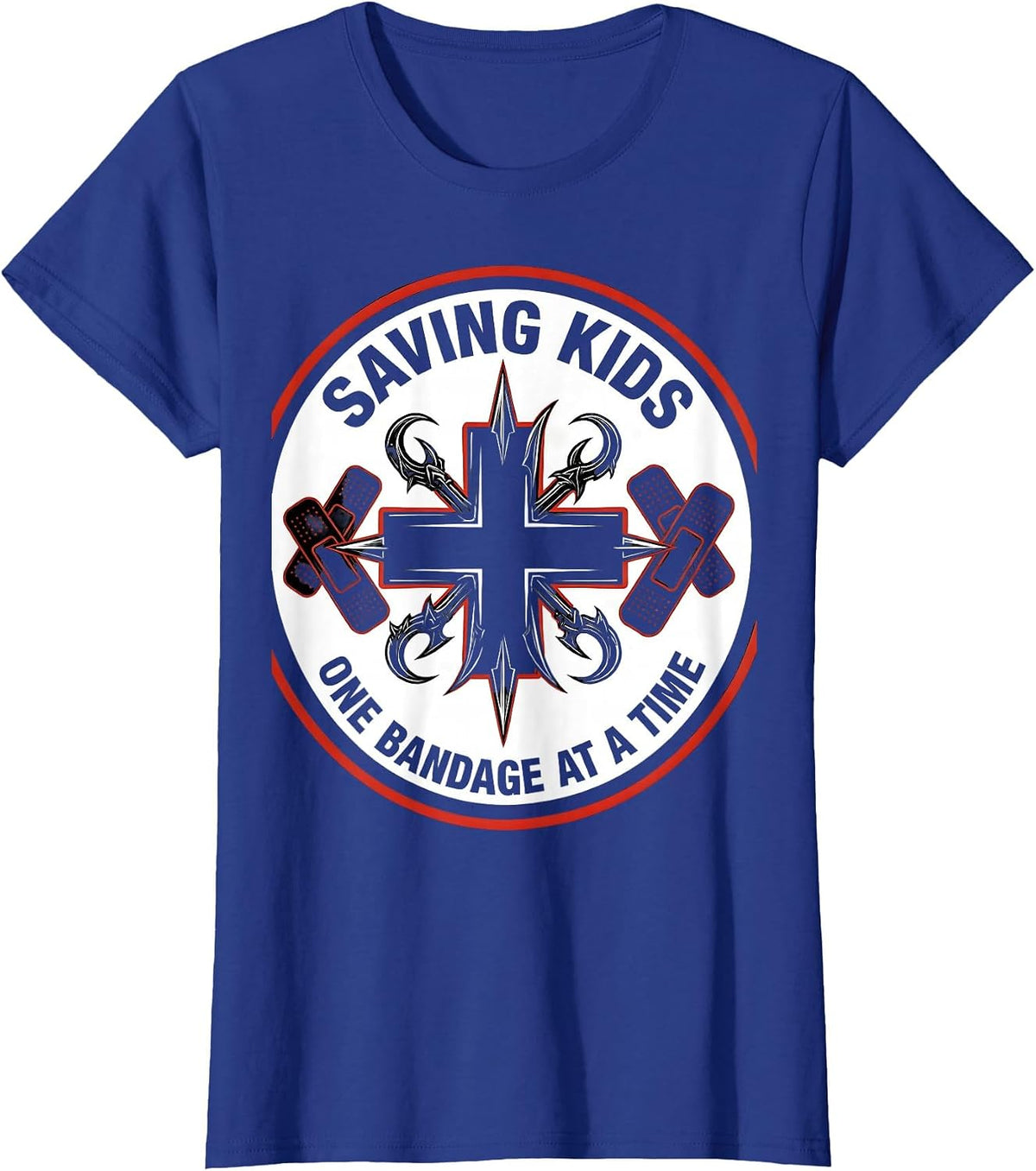 Women's Saving Kids One Bandage at a Time School Nurse T-Shirt - Royal Blue