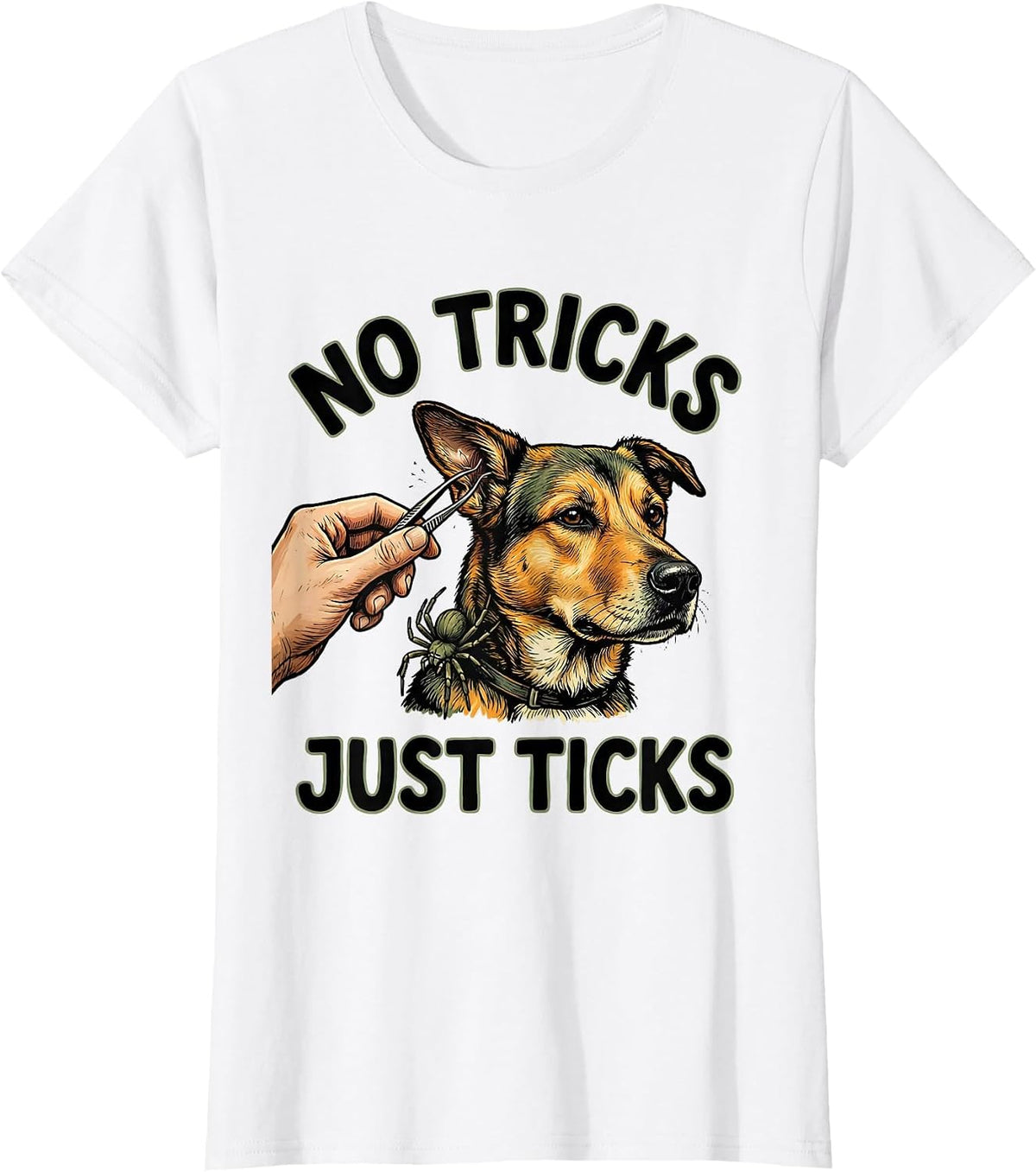 No Tricks, Just Ticks Funny Vet Tech Veterinary Technician T-Shirt - White
