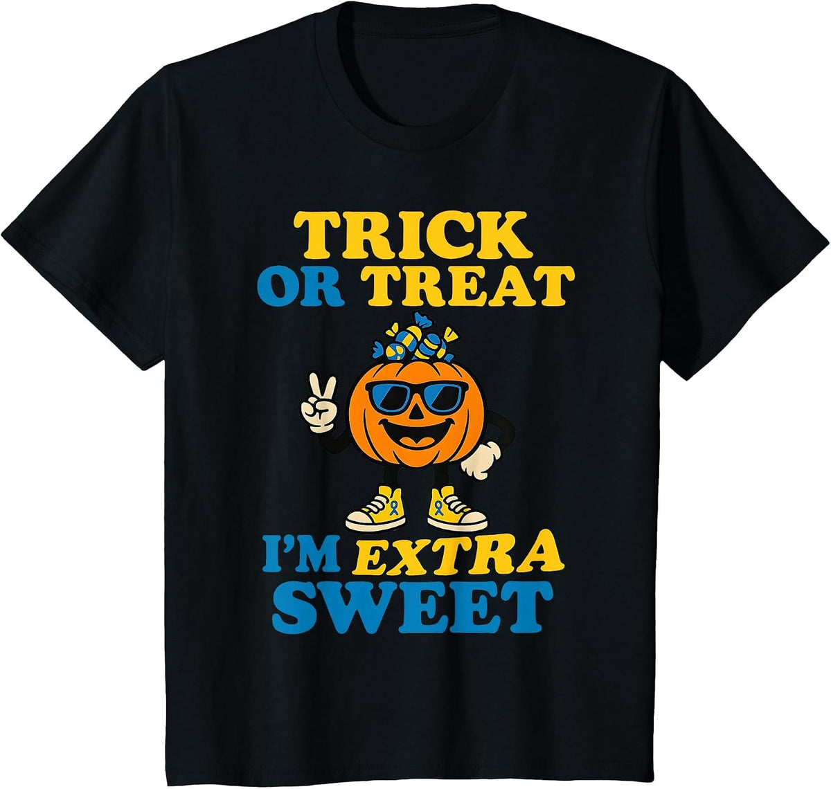 Down Syndrome Halloween Trick Or Treat Pumpkin Candy Cute T-Shirt - Black
