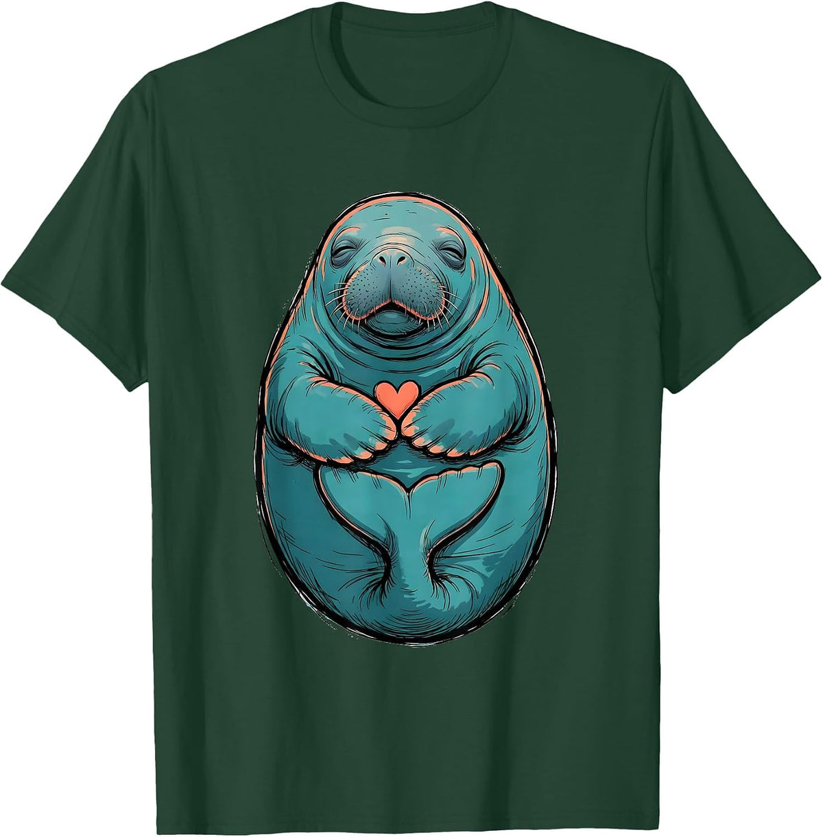 Manatee Hugging Self Funny Sea Cow Humor T-Shirt - Dark Green