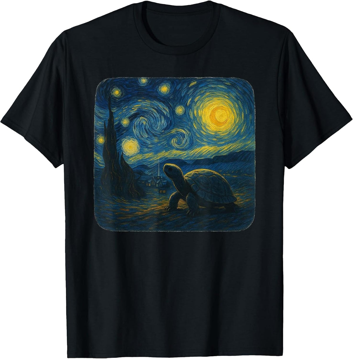 Starry Night Van Gogh Turtle Funny Graphic T-Shirt - Black