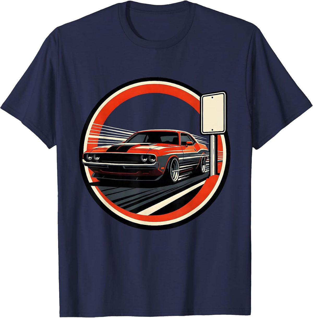 Men's Racing Lifestyle Labor Day Muscle Car Design T-Shirt - Navy Blue