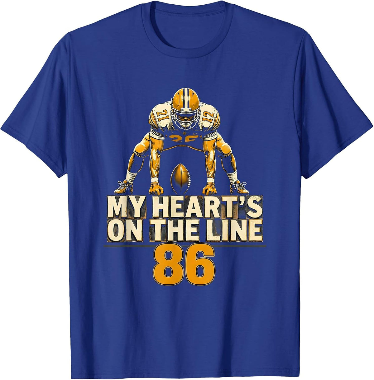 My Heart's On The Line 86 Jersey Number Football Lineman Mom T-Shirt - Royal Blue
