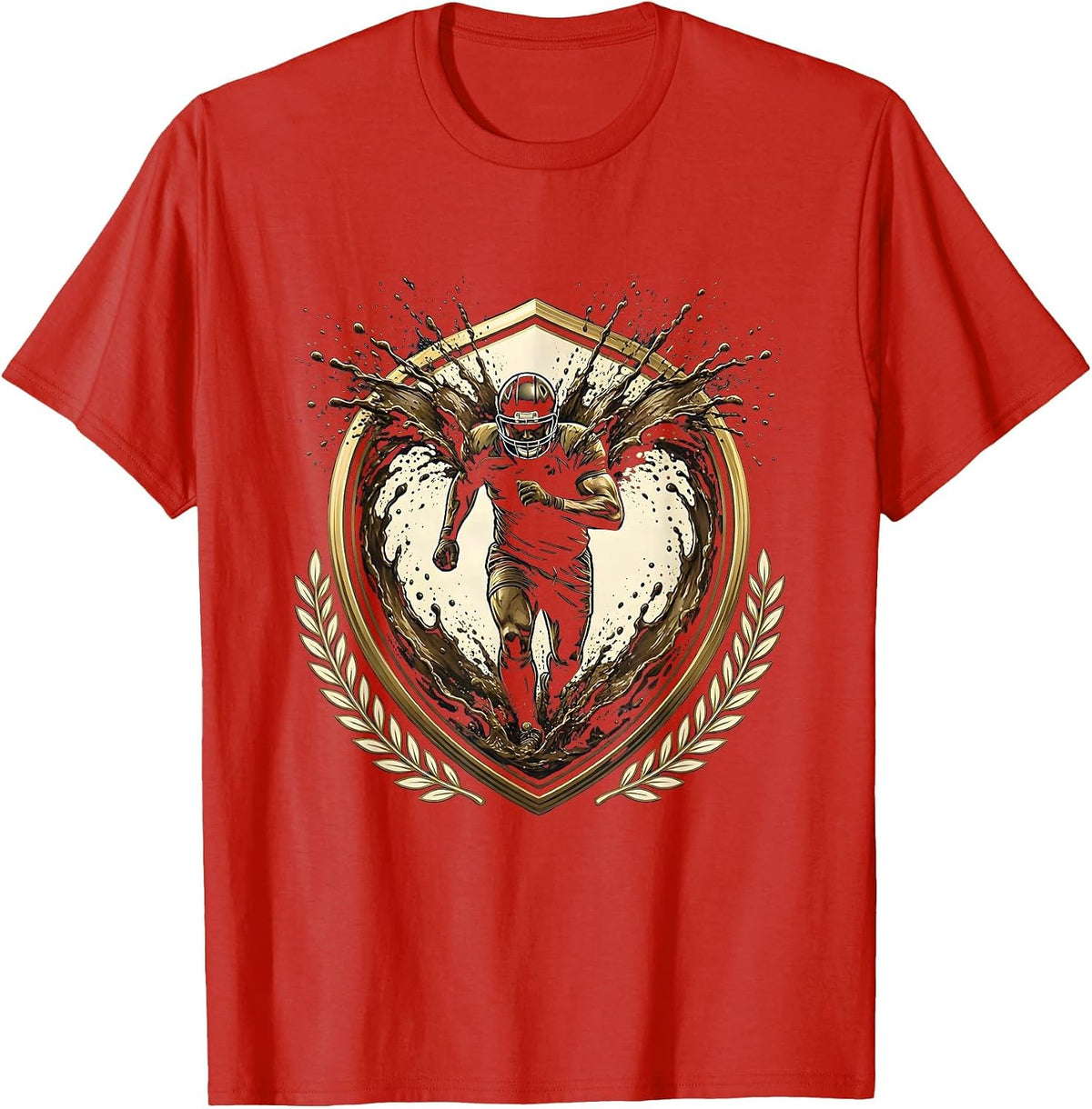 Men's Rugby Player Bulldozing Through Mud Spray T-Shirt - Red