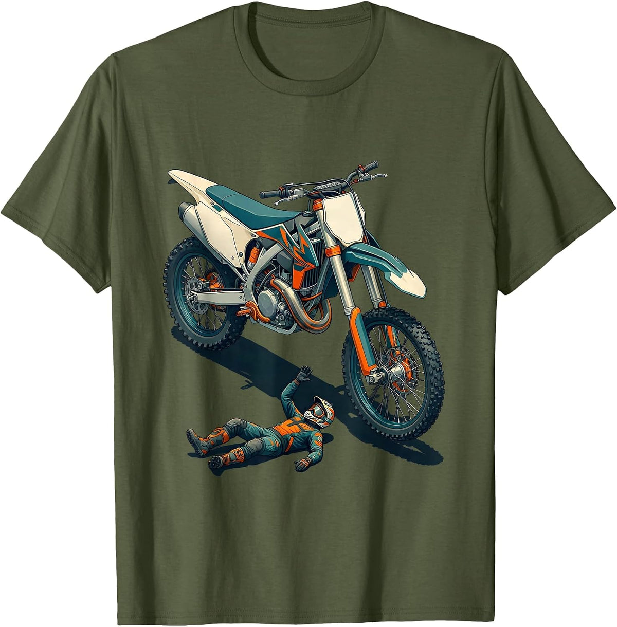 Dirt Bike Crash Funny Motocross Rider Gift T-Shirt - Olive Green