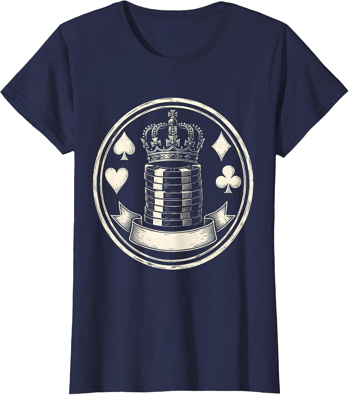 Women's Sealed Crown Chip Card Suit Humor Poker Player T-Shirt - Navy Blue