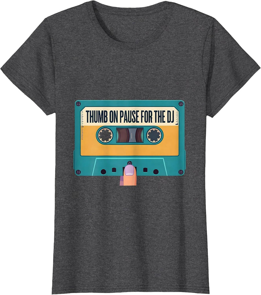 Women's Thumb On Pause For The DJ Retro Hip Hop Cassette Tape Golden T-Shirt - Dark Heather Grey