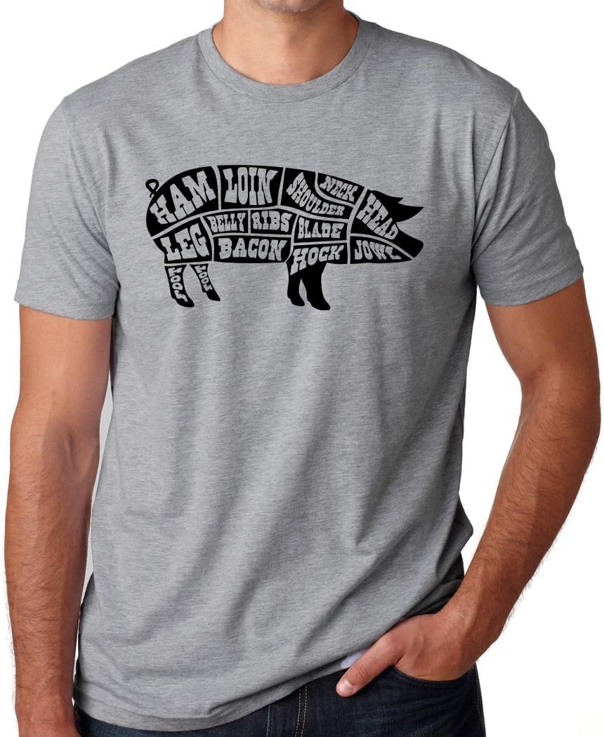 TeeINKS Barbeque Shirt Pig Parts Mens BBQ Shirt Tailgating Cook - X-large,heather Grey