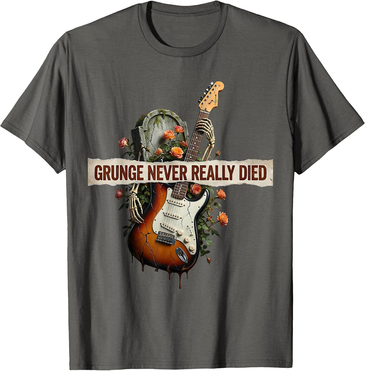 Grunge Never Really Died Rock Music Design T-Shirt - Asphalt Grey