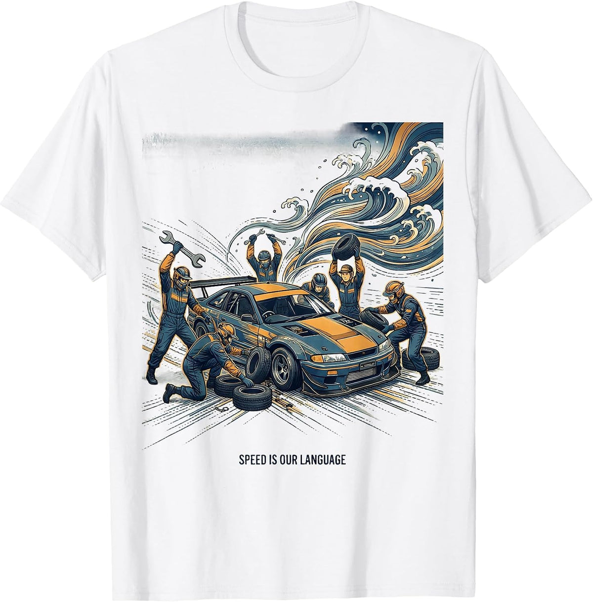 Men's Speed Is Our Language Pit Crew Racing Design T-Shirt - White