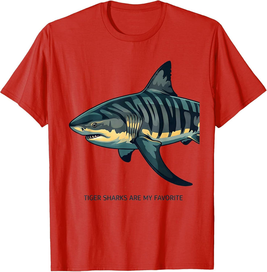 Men's Tiger Sharks Are My Favorite Funny Ocean Wildlife Sea Animal T-Shirt - Red