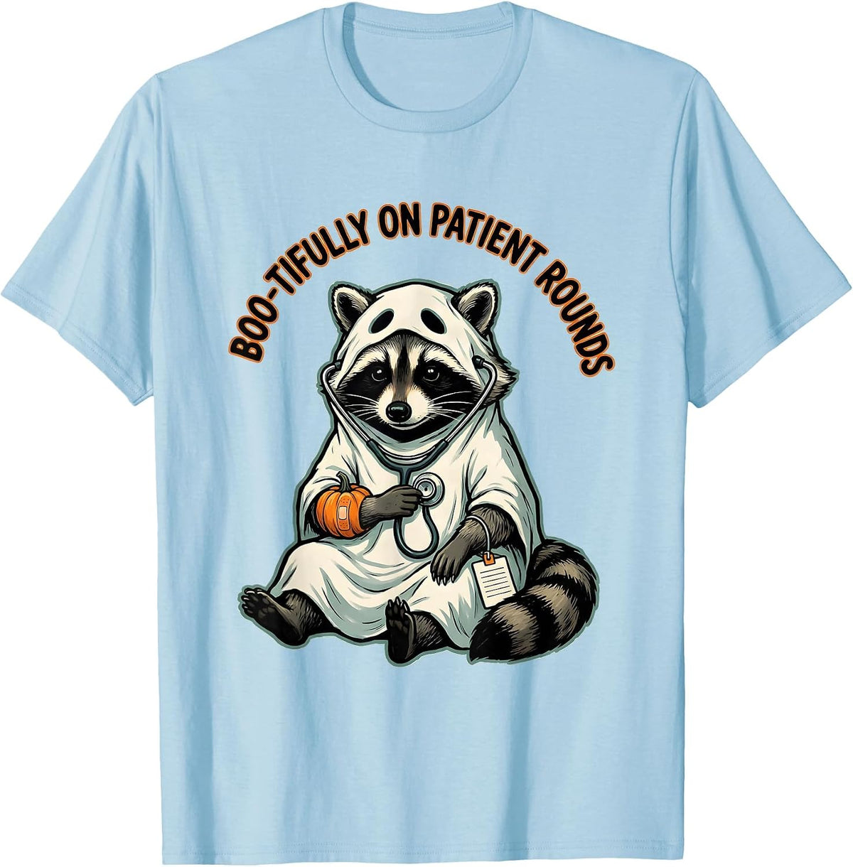 Men's Boo-tifully On Patient Rounds Funny Vet Tech Halloween T-Shirt - Baby Blue