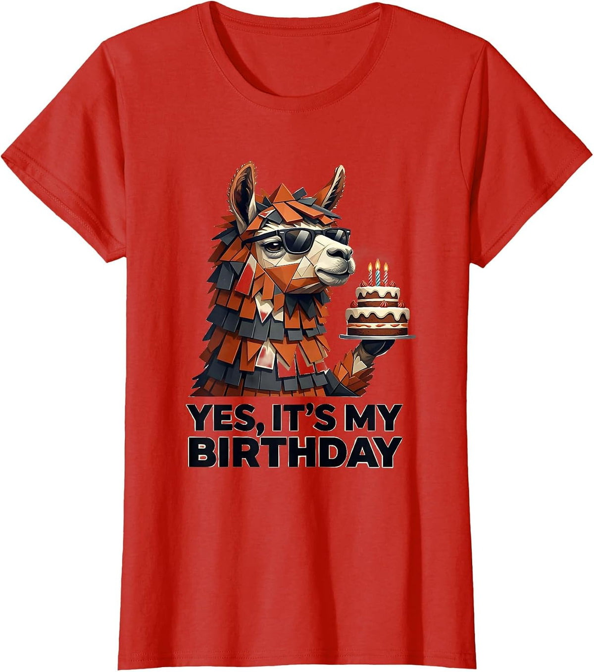 Yes Its My Birthday Llama Pinata Boy Girl Party Humor T-Shirt - Red