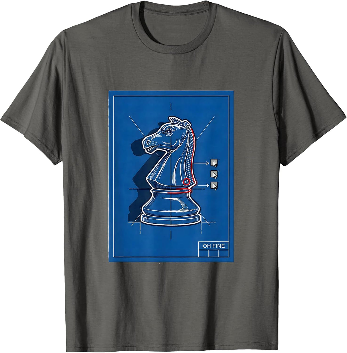 Oh Fine Technical Blueprint Chess Player Lover Humor Gift T-Shirt - Asphalt Grey