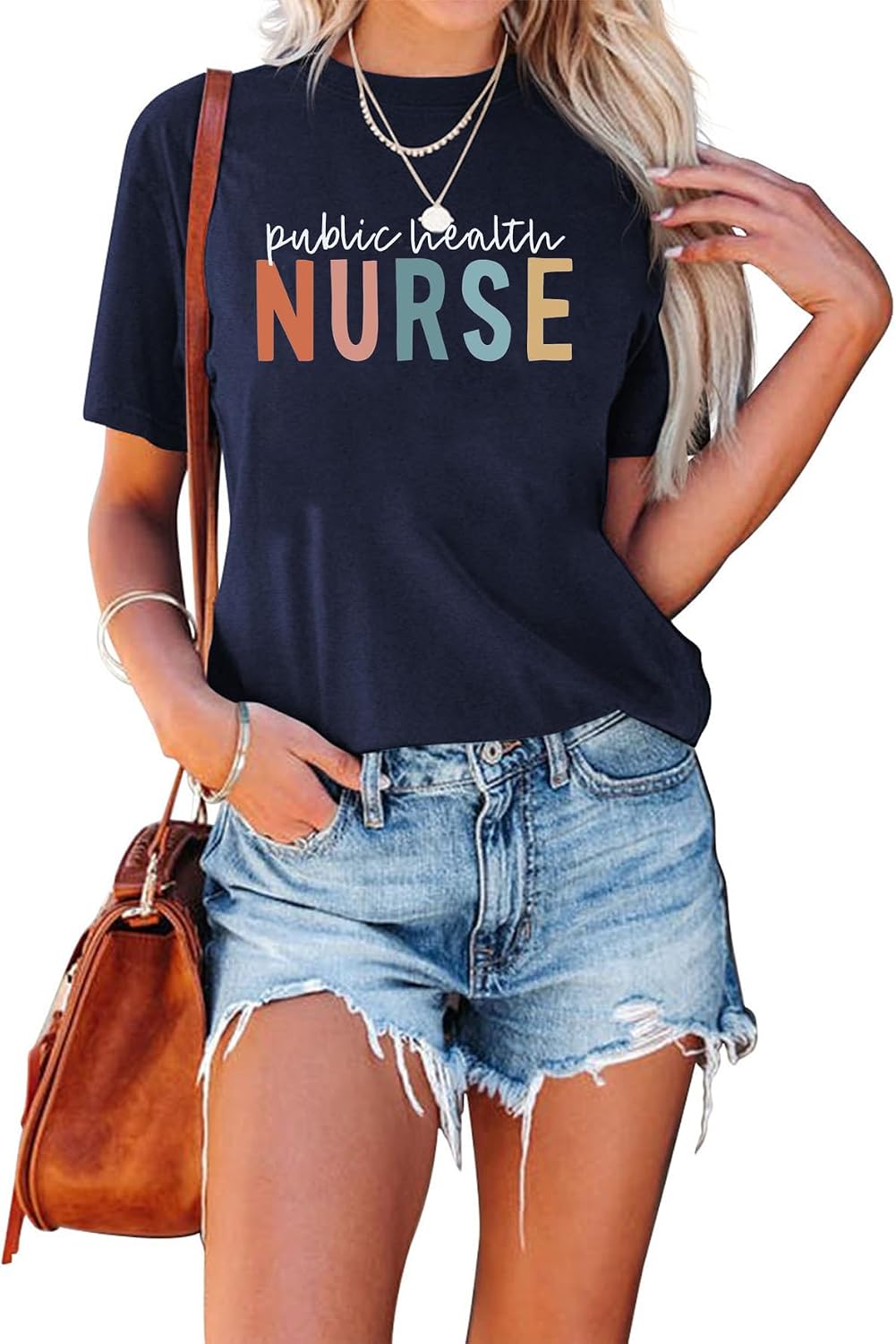 SAUIVD Women's Public-Health Nurse T-Shirt Gift for Nurse Futural Nurse Crewneck Casual Short Sleeve Graphic Tees Tops -