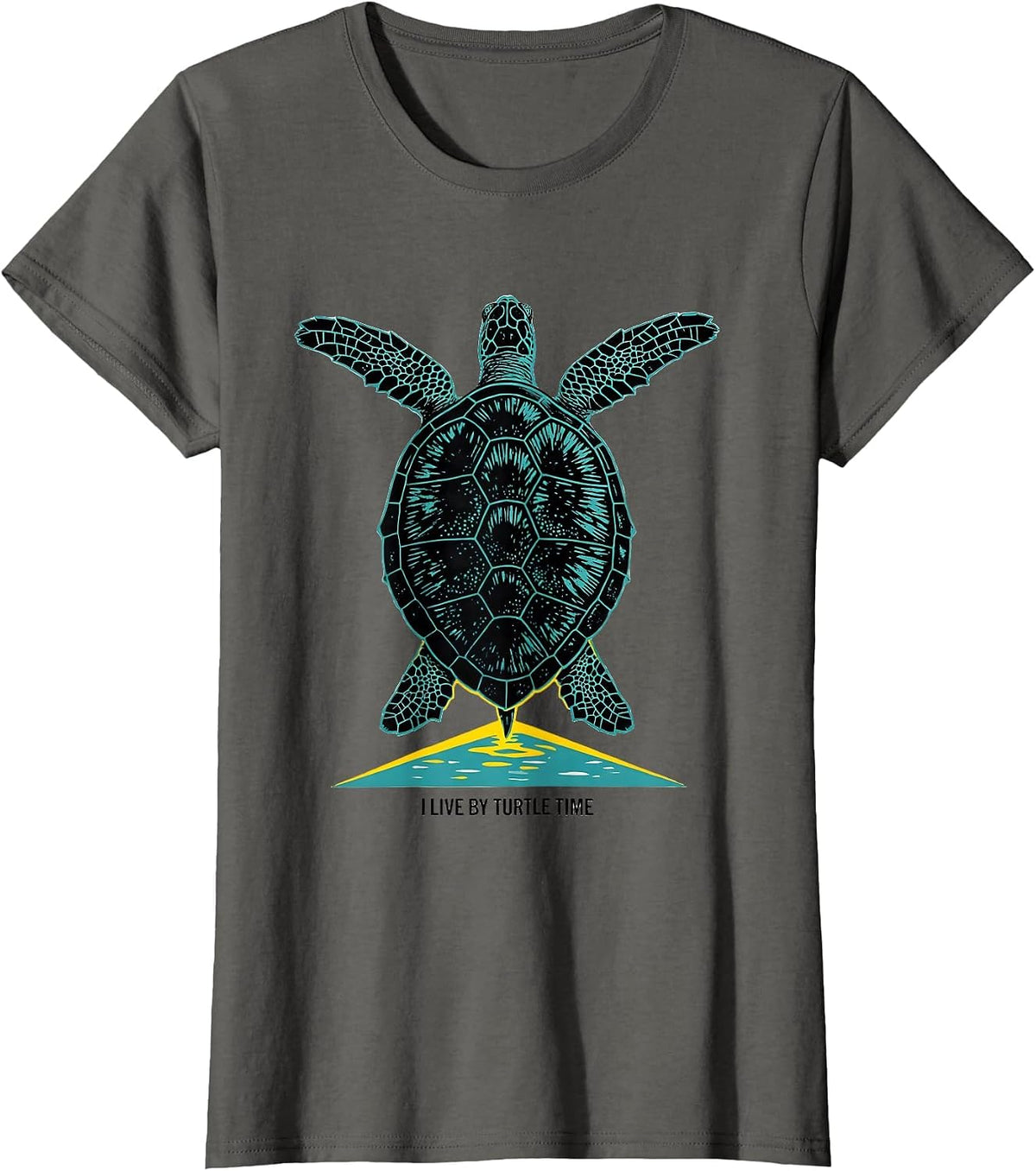 Women's I Live By Turtle Time Funny Sea Turtle Lover Animal Humor T-Shirt - Asphalt Grey