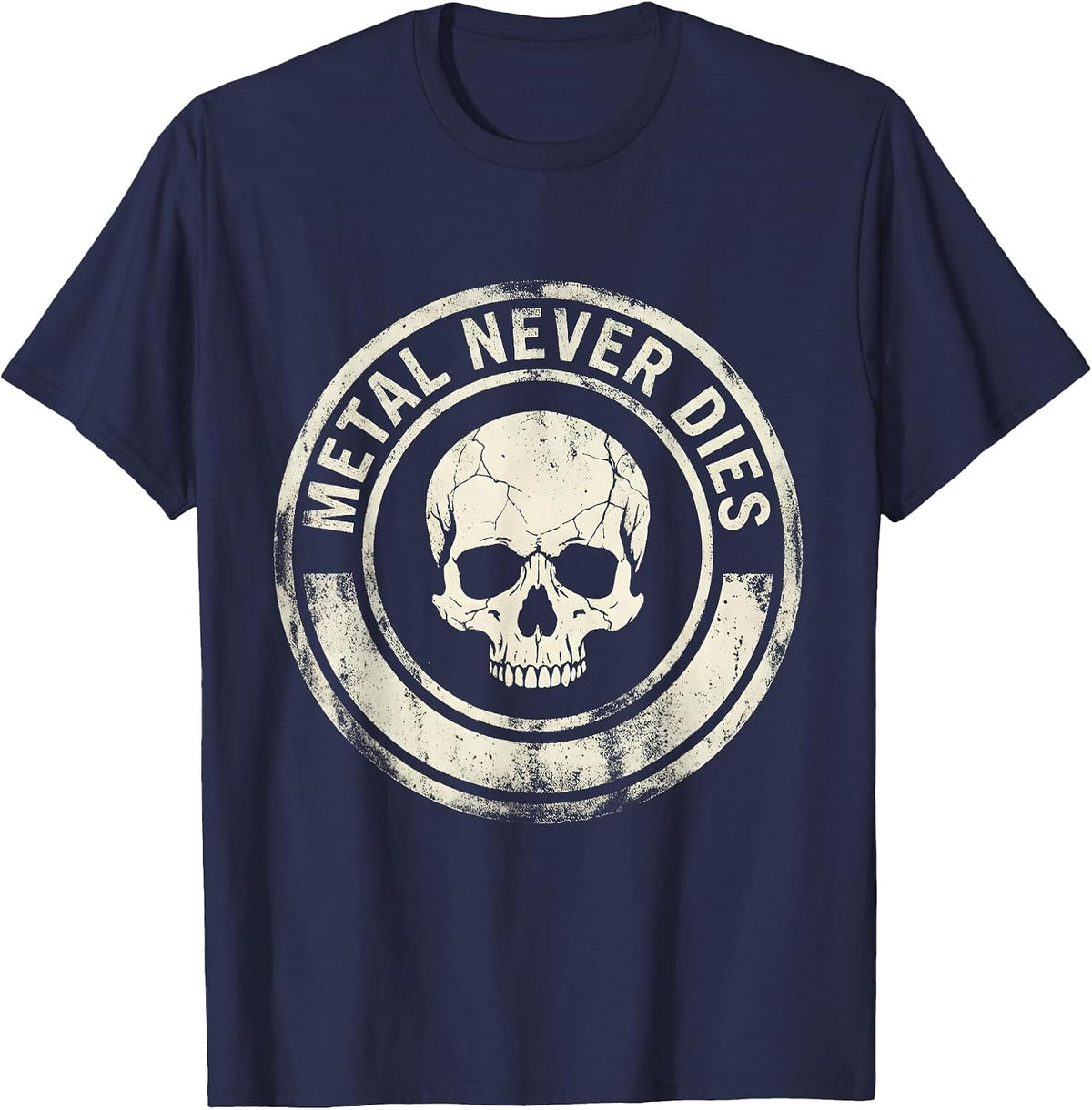 Metal Never Dies Heavy Metal Graphic Design T-Shirt - Navy Blue