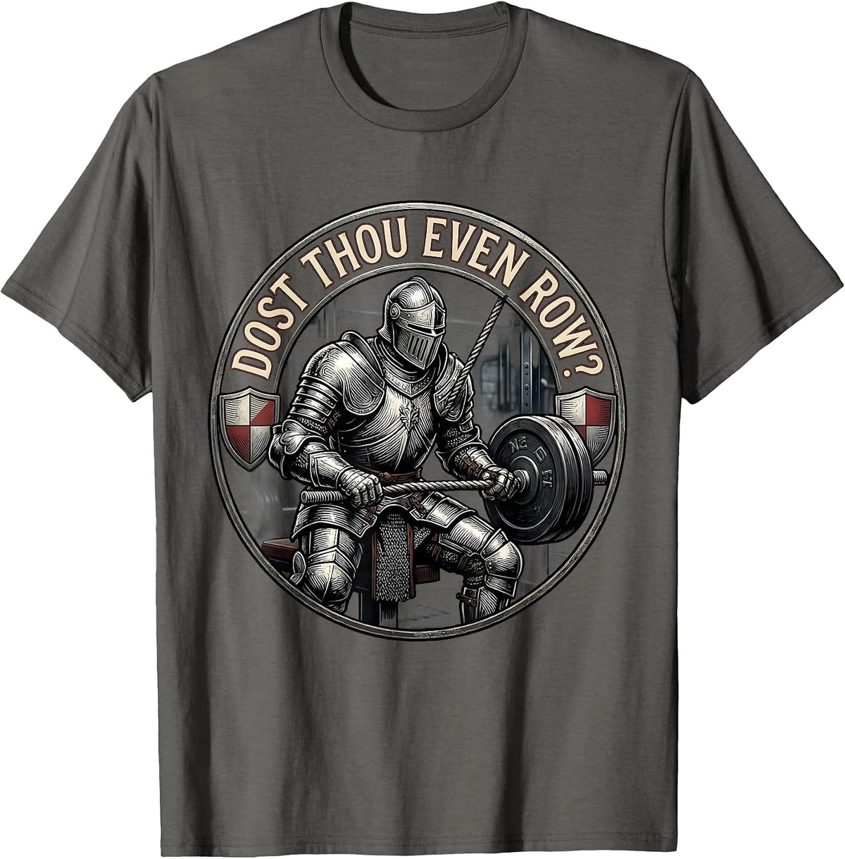 Men's Dost Thou Even Row Funny Medieval Gym Lifting Workout Humor T-Shirt - Asphalt Grey