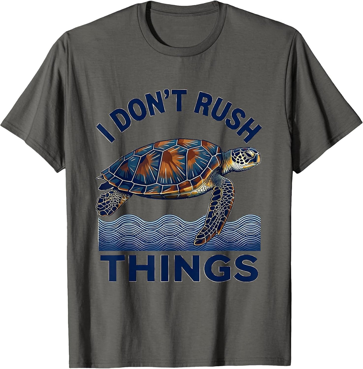 Men's I Don't Rush Things Ukiyo-e Sea Turtle Lover Animal Humor T-Shirt - Asphalt Grey
