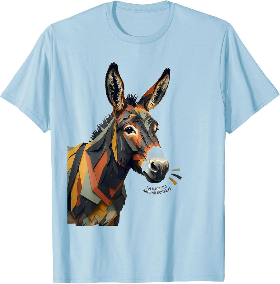 Men's I’m Happiest Around Donkeys Funny Paper Cutout Donkey Lover T-Shirt - Baby Blue