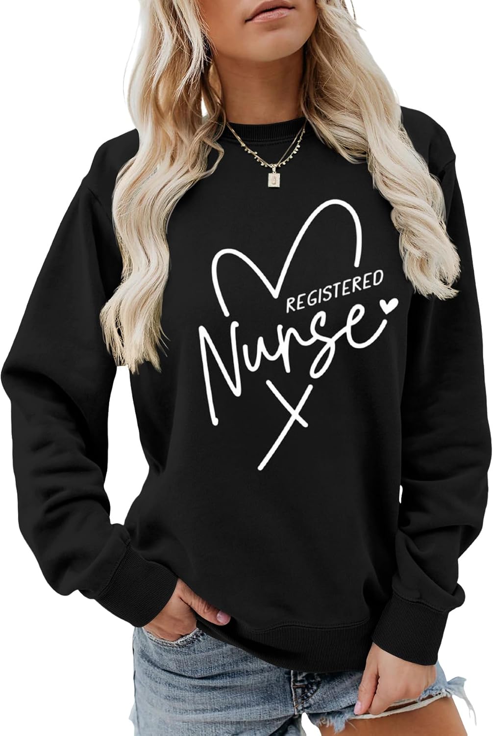 Registered Nurse Women Nurse Registered Long Sleeve Graphic Sweatshirt - Black
