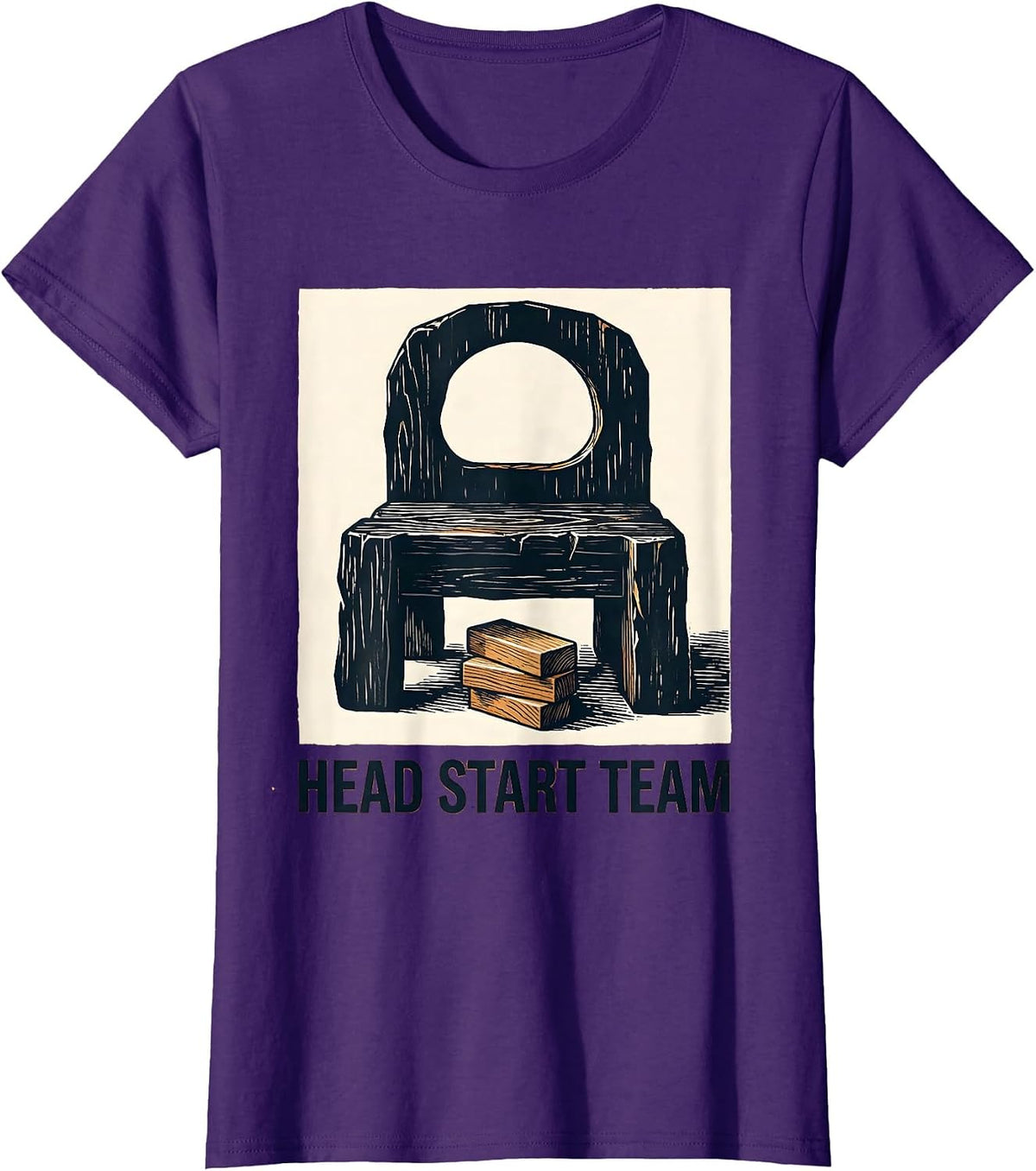 Women's Head Start Team Linocut Preschool Teacher Back To School T-Shirt - Purple