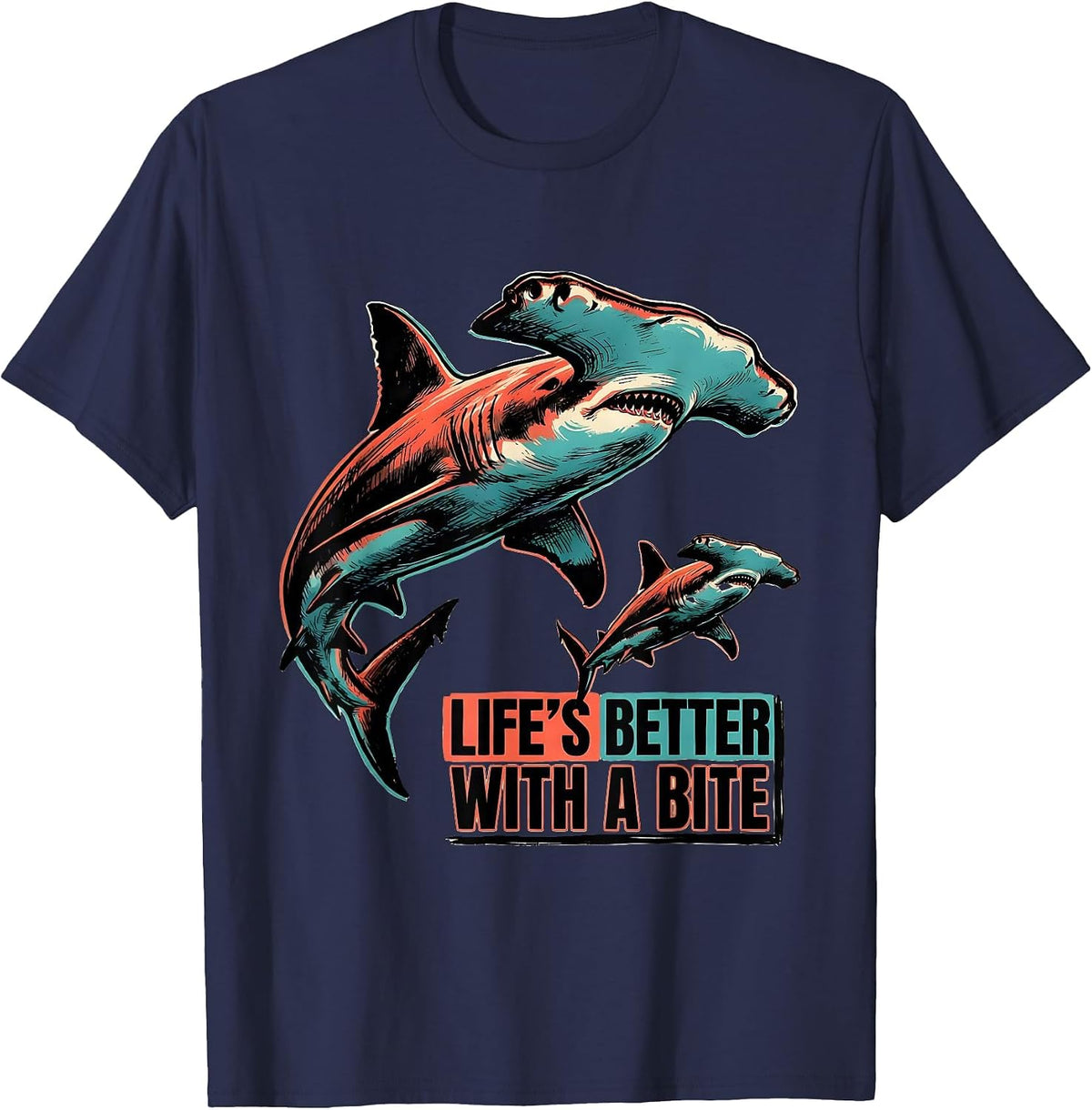 Men's Life's Better With A Bite Playful Shark Lover Ocean Wildlife T-Shirt - Navy Blue
