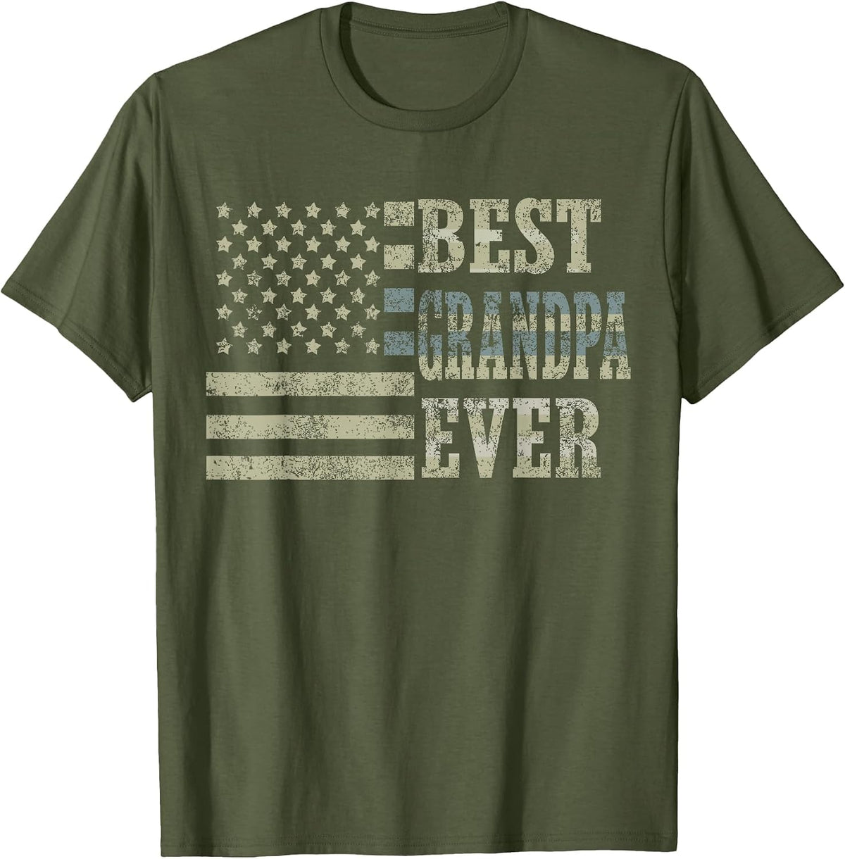 Best Grandpa Ever American Flag USA Flag T-Shirt - Olive Green