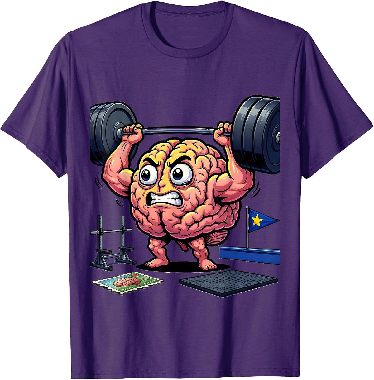 Men's Brain Lifting Weights Kids College Graphic T-Shirt - Purple