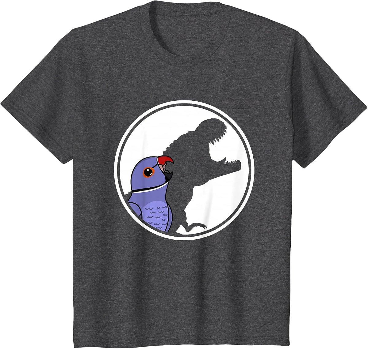 Parrot & T Rex Shadow I Violet Indian Ringneck T-Shirt - Dark Heather Grey