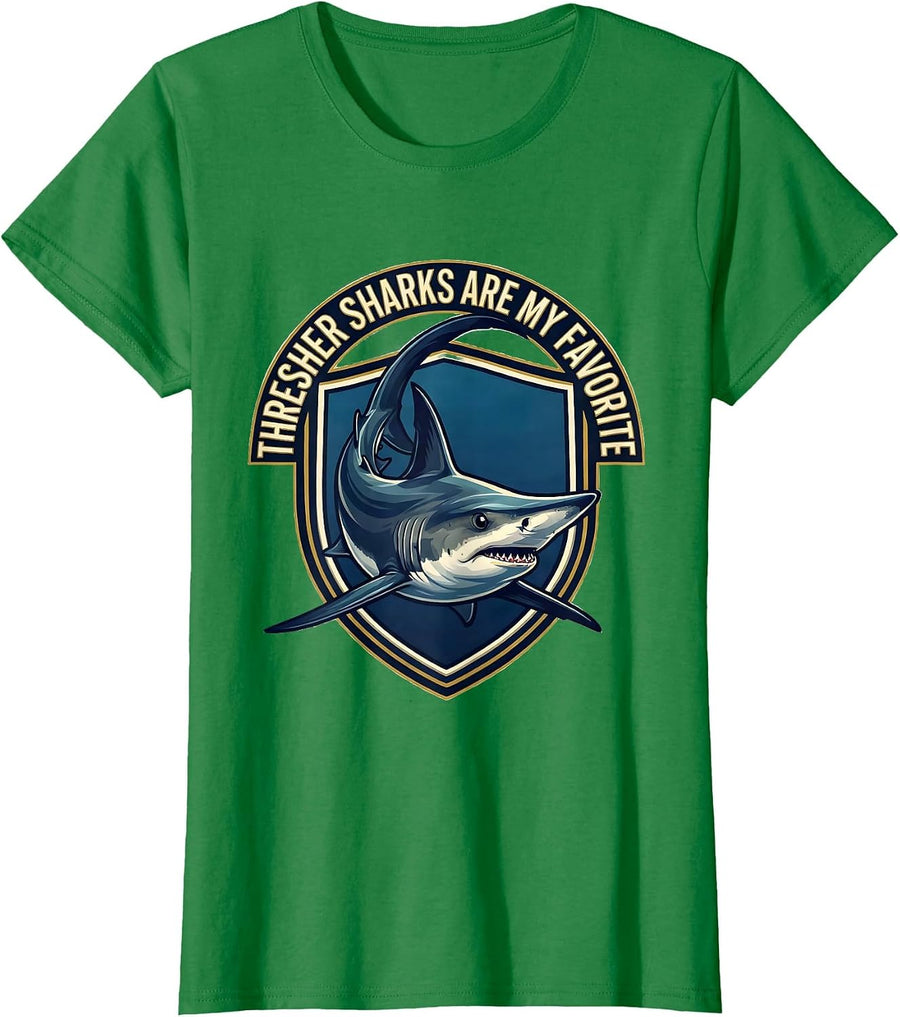Women's Thresher Sharks Are My Favorite Funny Ocean Wildlife Lover T-Shirt - Kelly Green