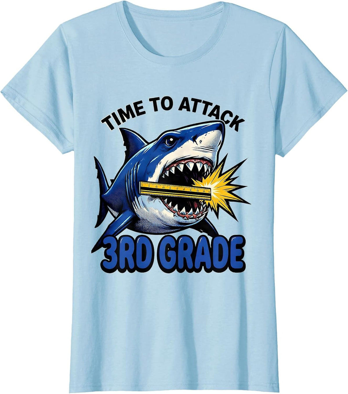Time To Attack 3rd Grade Comic Book Shark First Day T-Shirt - Baby Blue
