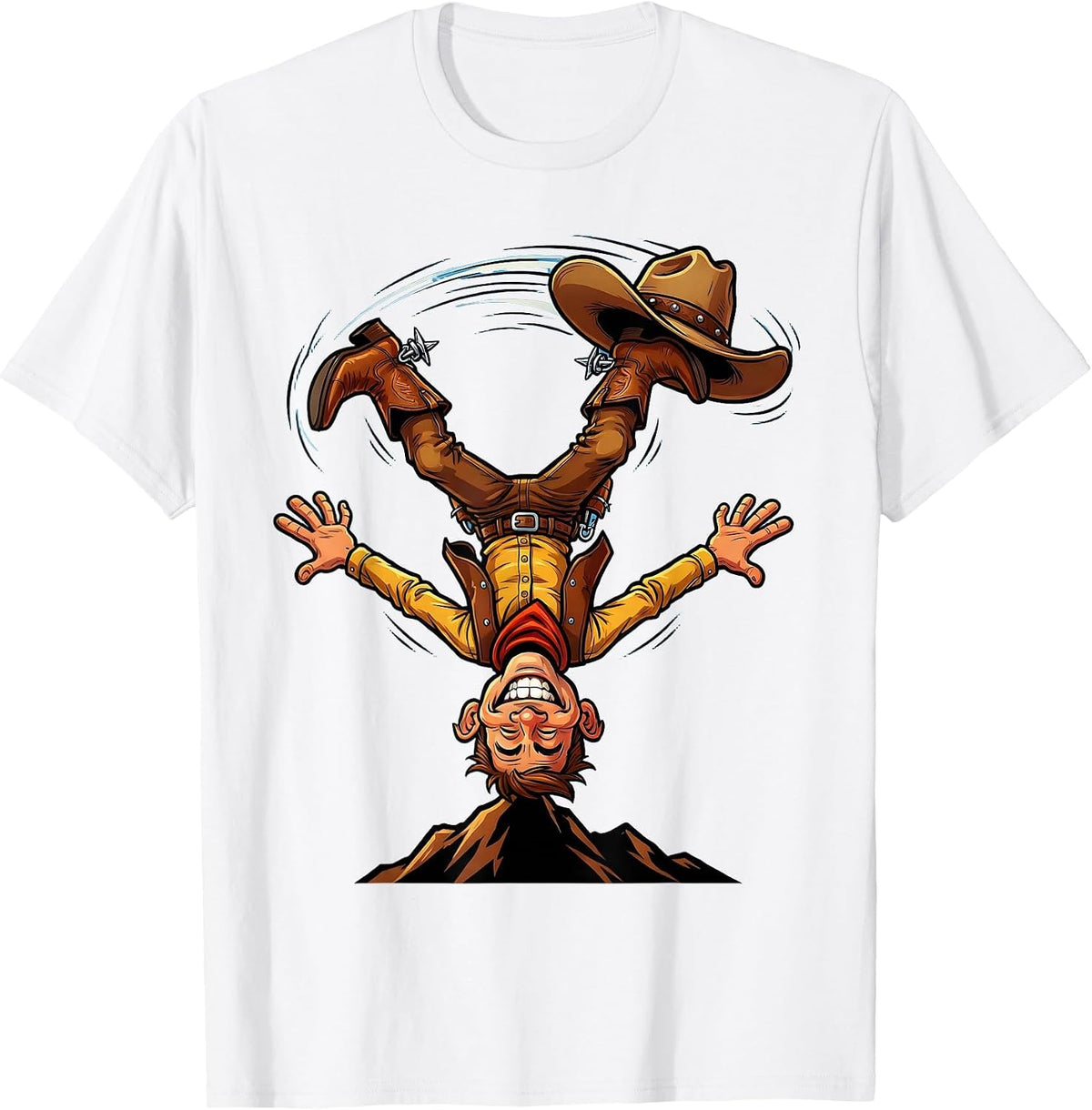 Men's Cowboy Hat Cartwheel Funny Gymnastics Western T-Shirt - White