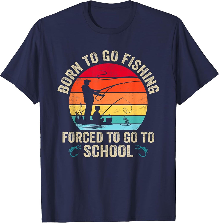 Funny Born to Go Fishing Bass Fish Fisherman Mens Boys T-Shirt - Navy Blue