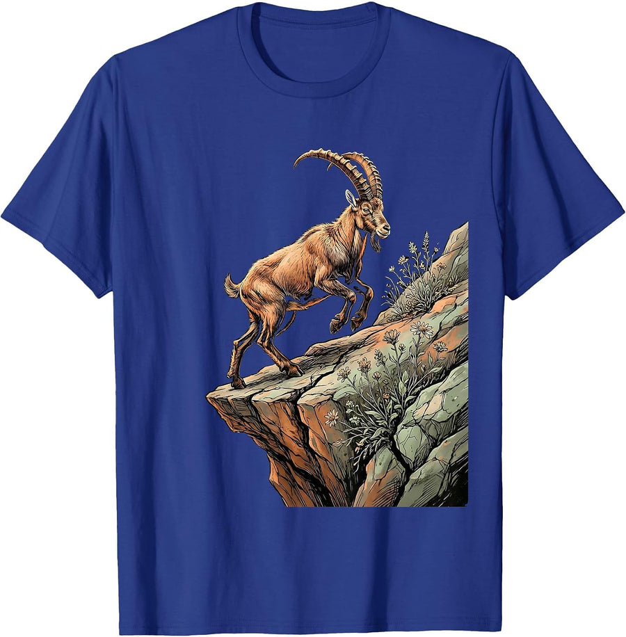 Mountain Goat Rocky Ledge Faith Over Fear Design T-Shirt - Royal Blue