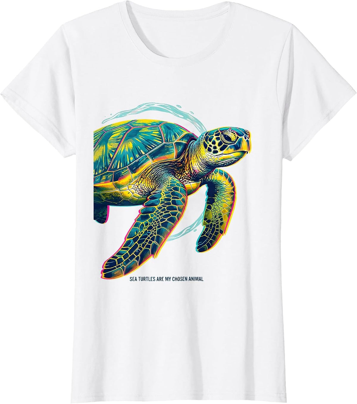 Women's Sea Turtles Are My Chosen Animal Risograph Ocean Animal T-Shirt - White