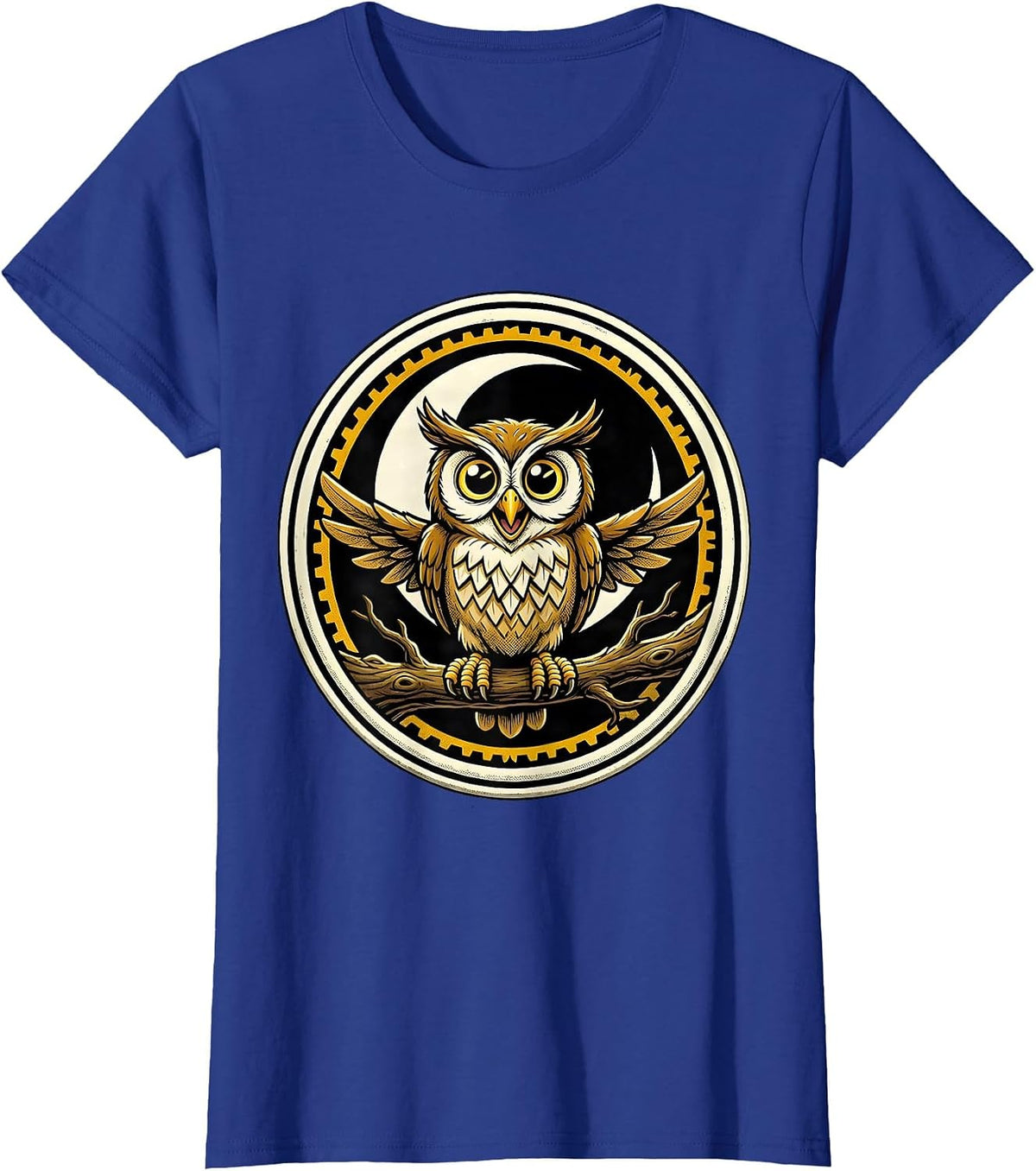Women's Halloween Town Owl on Branch Crescent Moon T-Shirt - Royal Blue