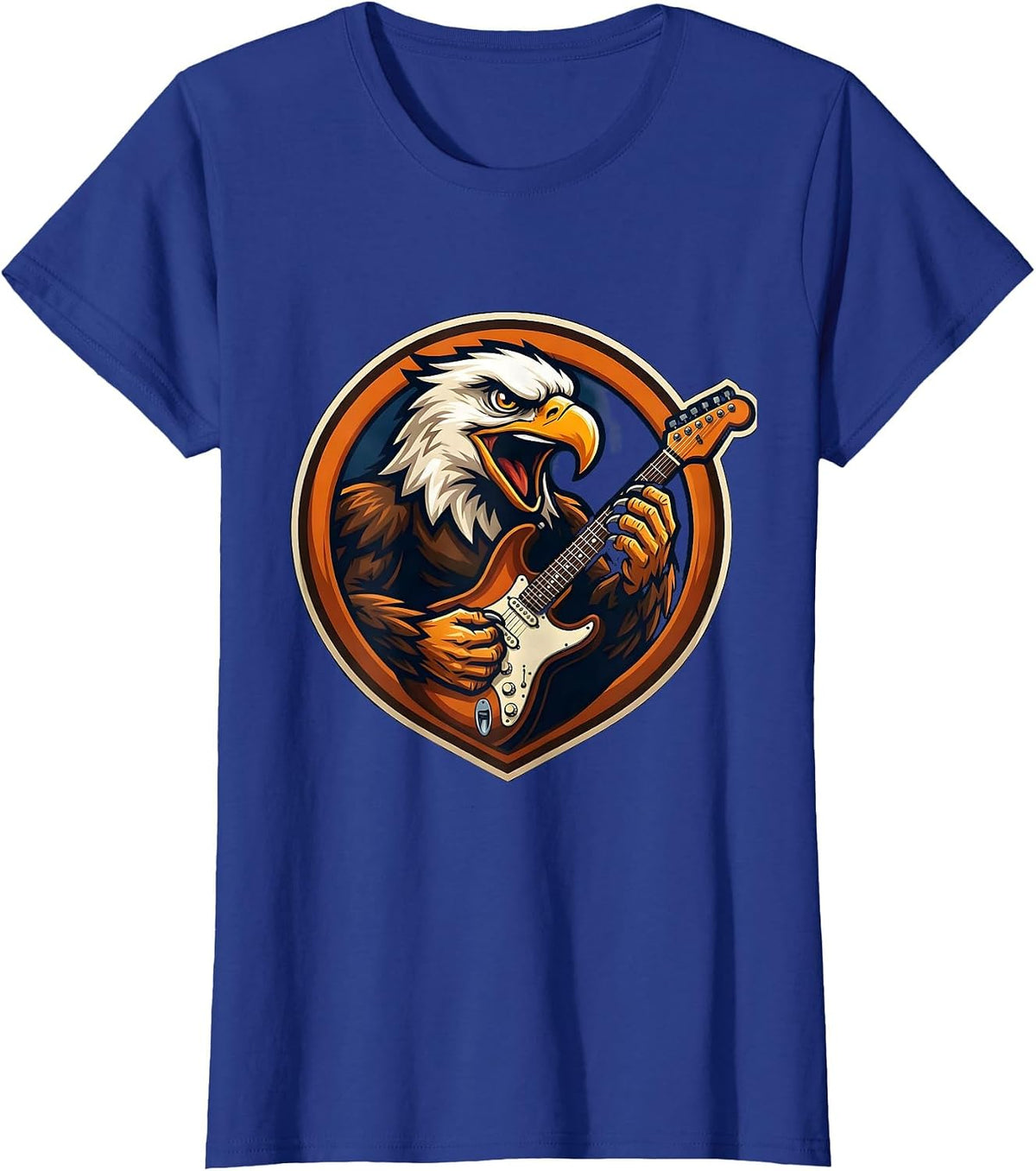 Women's 70s Bald Eagle Electric Guitar Rock Graphic T-Shirt - Royal Blue