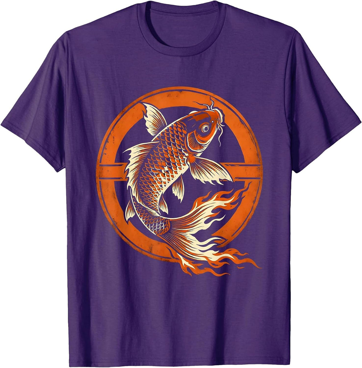 Men's Flame Koi Fish Leaping Upward Graphic Design T-Shirt - Purple