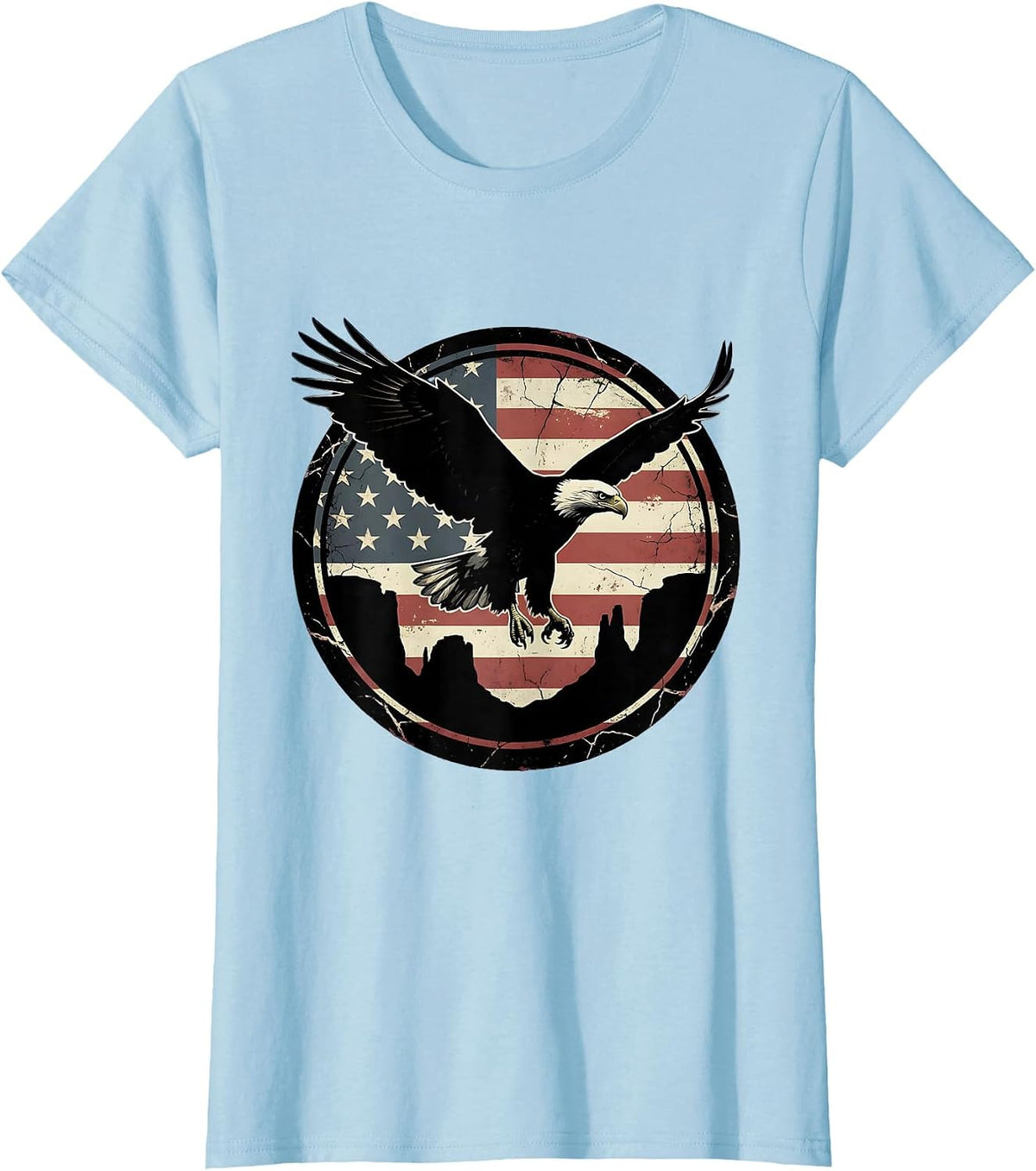 Women's Freedom Red Bald Eagle Soaring Over Red Canyon T-Shirt - Baby Blue