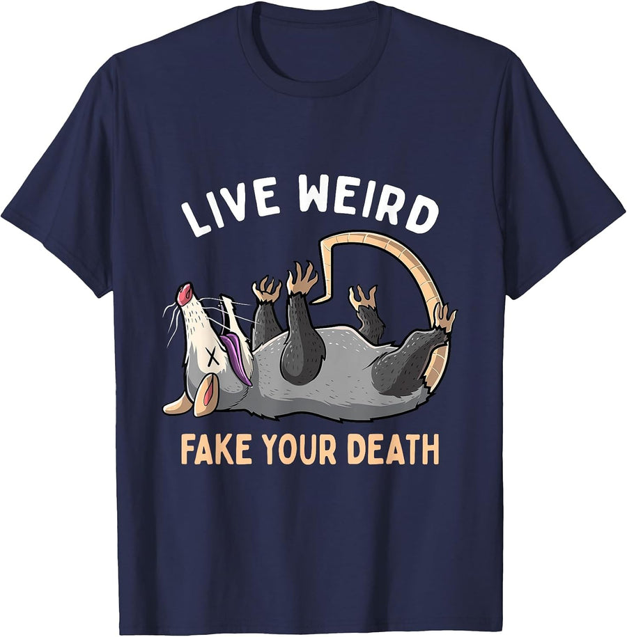 Funny Opossum Live Weird Fake Your Death Possum Street Cats T-Shirt - Navy Blue