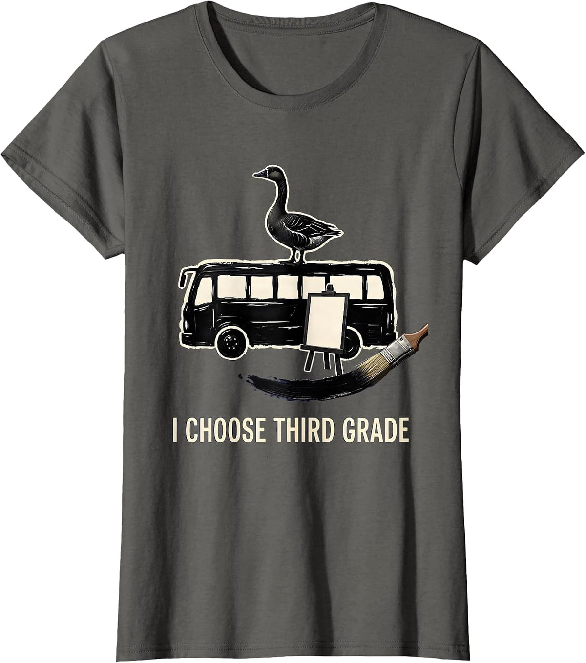 Women's I Choose Third Grade Cute Goose Teacher Back To School T-Shirt - Asphalt Grey