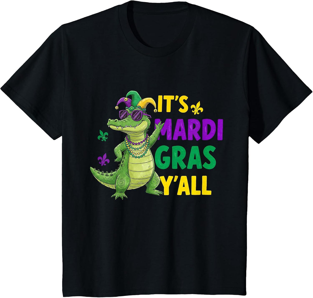 It's Mardi Gras Y'all Alligator Jester Hat Beads Carnival T-Shirt - Black