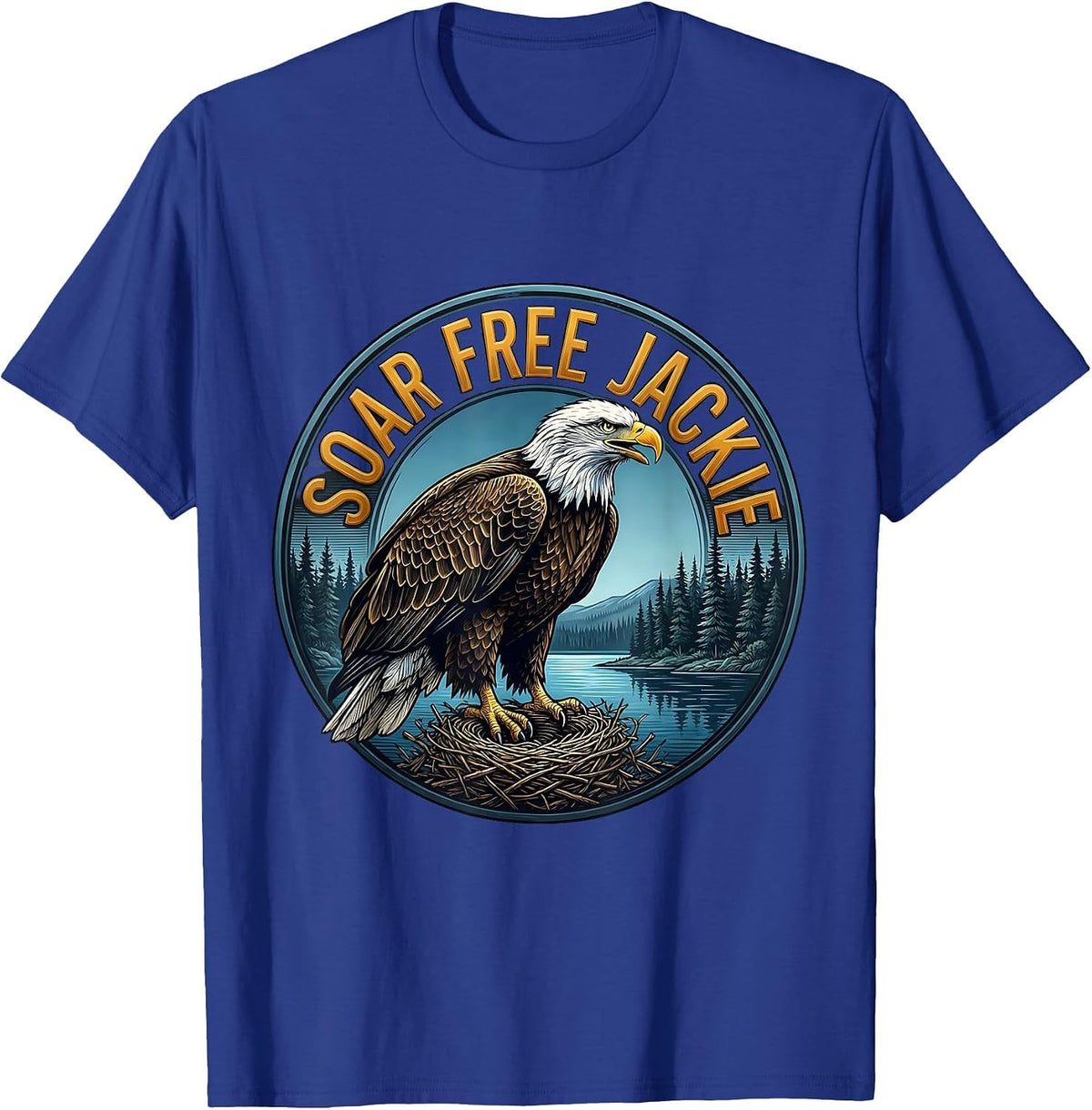 Men's Soar Free Jackie Memorial Bald Eagle Nature Lover Tribute T-Shirt - Royal Blue