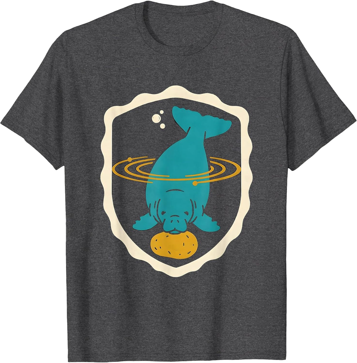 Men's Floaty Potato Manatee Midcentury Modern Sea Cow Humor T-Shirt - Dark Heather Grey