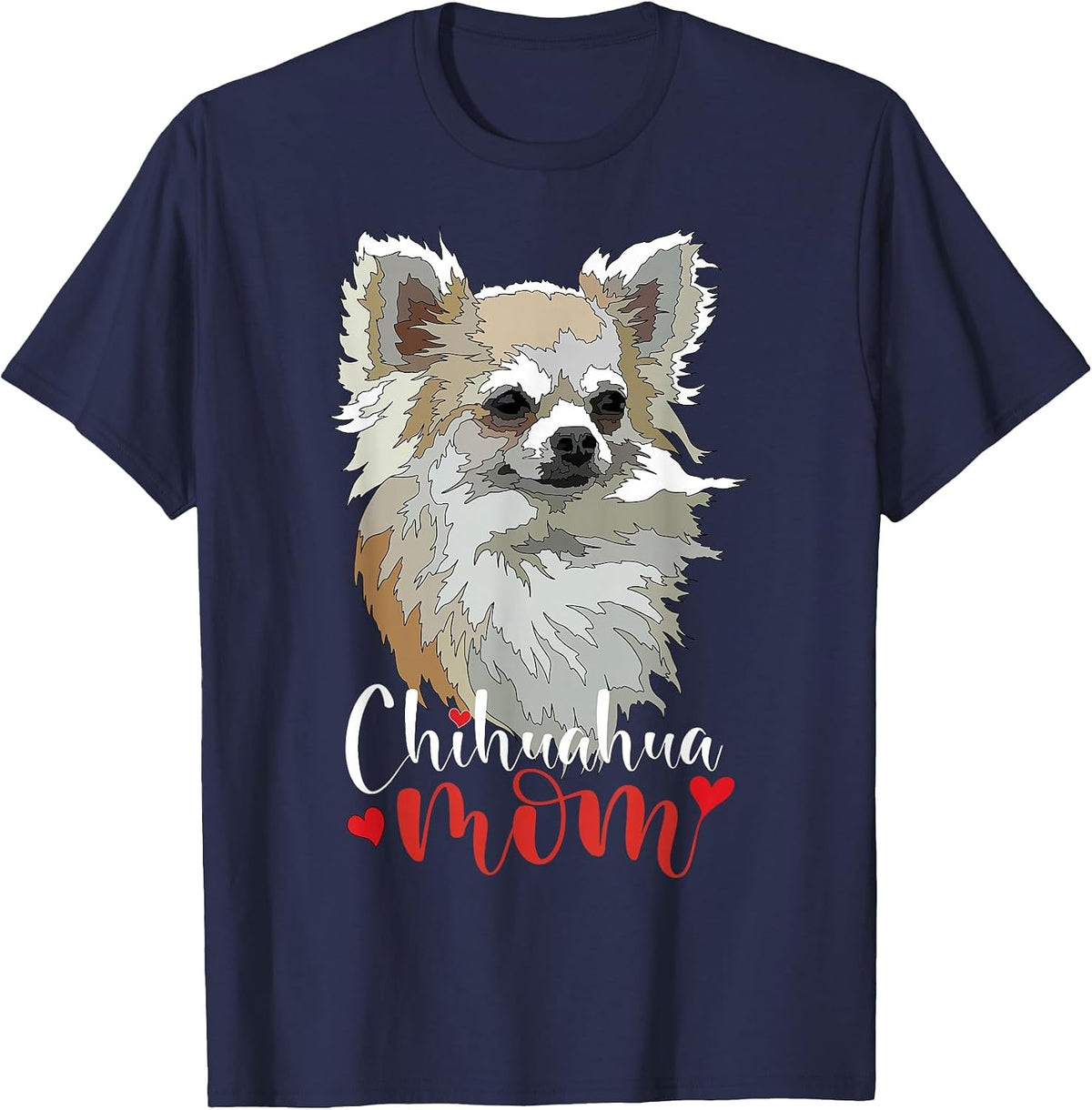 Chihuahua Mom Long Hair Chiwawa Mama Long Haired Chiwawa Dog T-Shirt - Navy Blue